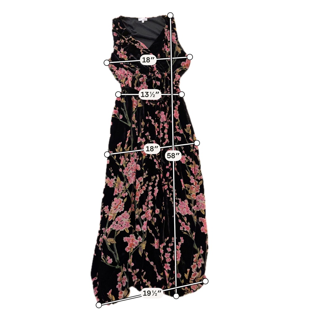 Baltic Born Black Floral Velvet Maxi Dress Sleeveless V-Neck Formal Gown XXL - Picture 8 of 8
